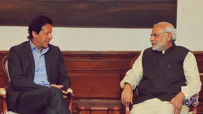 A file photo of PTI chief Imran Khan (L) and Bharati prime minister Narendra Modi is shown.