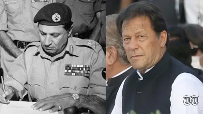 A combination file photo is shown of General A.A.K. Niazi at Dacca in 1971 alongside former prime minister Imran Khan.