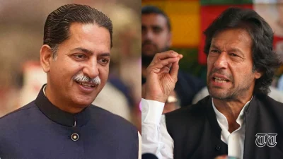A combination file photo is shown of PML(N) VP Mian Javed Latif with PTI president Imran Khan.