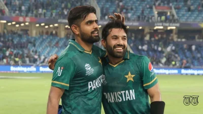 A file photo shows Pakistan cricket captain Babar Azam and wicket-keeper Mohammad Rizwan.
