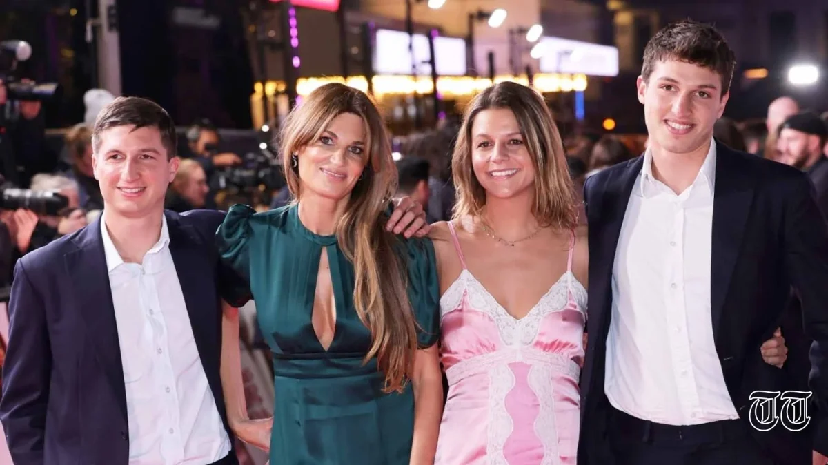 A file photo is shown of Sulaiman Khan, Jemima Khan, Tyrian White, and Kasim Khan in London.