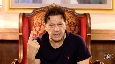 PTI chairman Imran Khan is shown in a recorded address to party workers. — TWITTER/@ImranKhanPTI