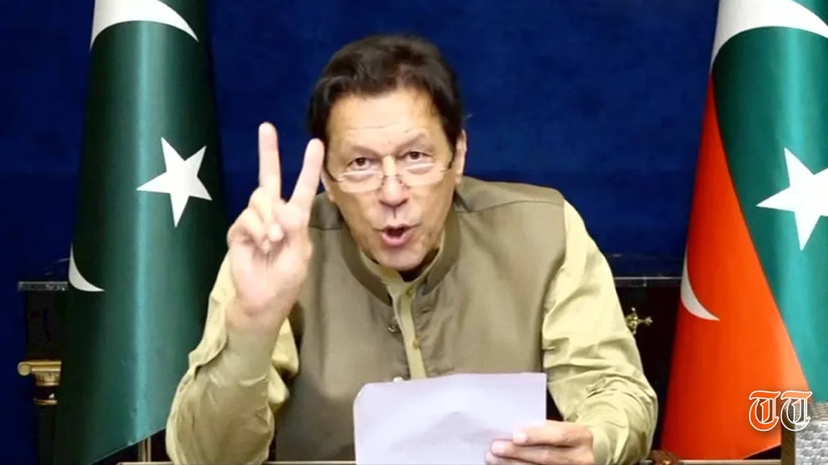 PTI chairman Imran Khan is shown in a recorded address to party workers. — SCREENGRAB