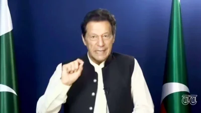 PTI chairman Imran Khan is shown in an address to party workers. — FILE