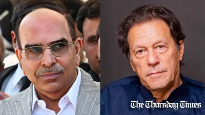 A combination file photo is shown of Bahria Town founder Malik Riaz (L), and PTI chairman Imran Khan (R). — FILE/THE THURSDAY TIMES