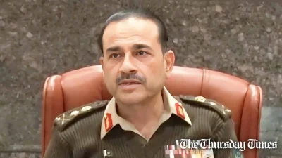A file photo is shown of COAS General Asim Munir addressing military personnel at Rawalpindi. — FILE/THE THURSDAY TIMES