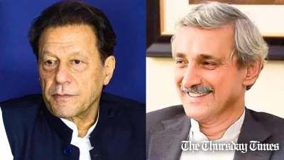 A combined file photo is shown of PTI chairman Imran Khan (L) and IPP chief Jahangir Tareen. — FILE/THE THURSDAY TIMES