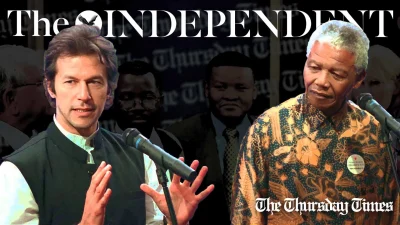 A file photo is shown of PTI chairman Imran Khan (L) with former South African president Nelson Mandela (R) in 1997. — FILE/THE THURSDAY TIMES