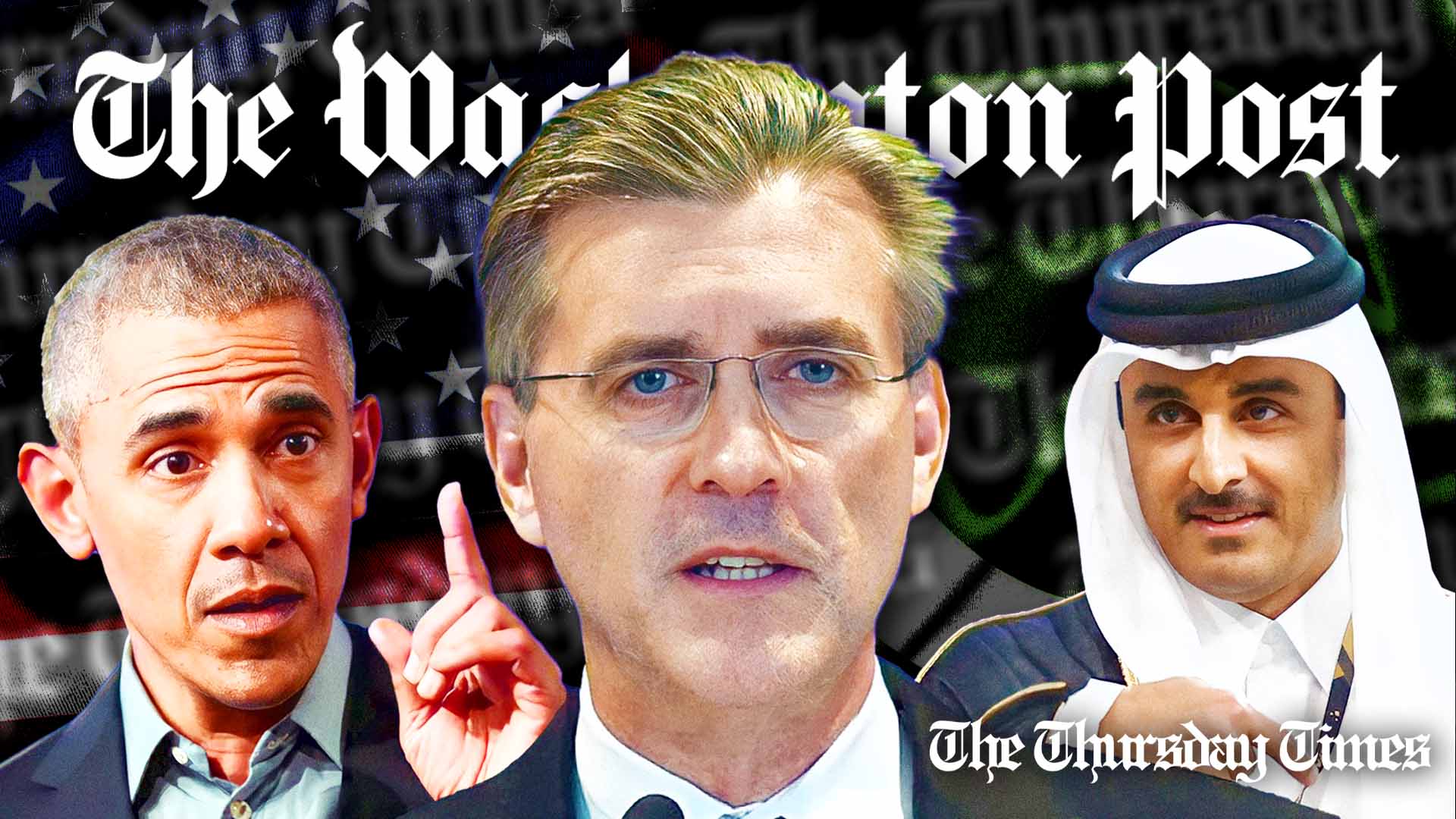 A file photo is shown of former U.S. president Barack Obama (L), former U.S. ambassador to Pakistan Richard G. Olson Jr. (C) and Qatari emir Tamim bin Hamad Al Thani (R). — FILE/THE THURSDAY TIMES