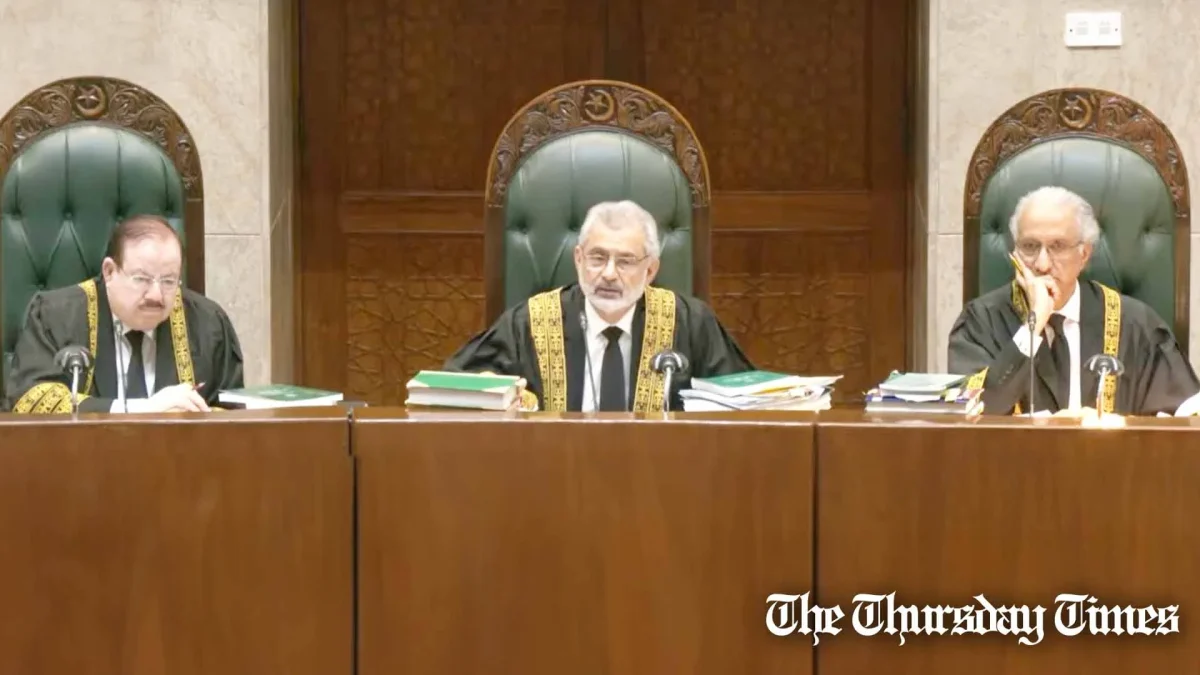 A file photo is shown of JJs Sardar Tariq Masood (L), Chief Justice Qazi Faez Isa (C), and Ijazul Ahsan (R). — FILE/THE THURSDAY TIMES
