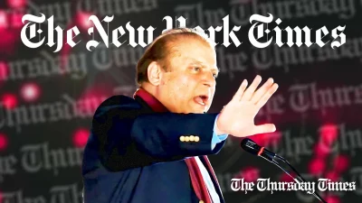 A file photo is shown of former prime minister Nawaz Sharif addressing a crowd of supporters at Lahore's Minar-e-Pakistan on October 21, 2023. — FILE/THE THURSDAY TIMES