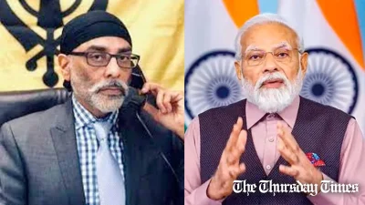 A combined file photo is shown of Khalistani activist Gurpatwant Singh Pannun (L) and Indian prime minister Narendra Modi (R). — FILE/THE THURSDAY TIMES
