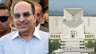 A combined file photo is shown of Bahria Town chair Malik Riaz and the Supreme Court of Pakistan at Islamabad. — FILE/THE THURSDAY TIMES