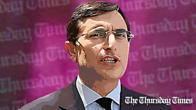 An illustration is shown of Gohar Khan, the barrister-turned-PTI chair. — FILE/THE THURSDAY TIMES