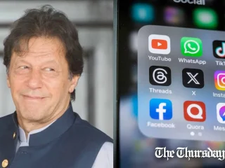 A combined file photo is shown of former Pakistani prime minister Imran Khan at Islamabad on October 15, 2019 (L) and a range of social media apps (R). — FILE/THE THURSDAY TIMES