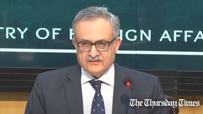 Pakistani Foreign Secretary Muhammad Syrus Sajjad Qazi addresses a press conference at Islamabad on January 25, 2024. — FILE/THE THURSDAY TIMES