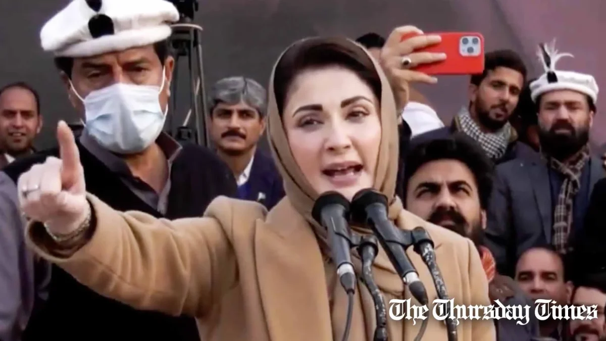 A file photo is shown of PML(N) senior vice president Maryam Nawaz addressing a jalsa at Mansehra on January 22, 2024. — FILE/THE THURSDAY TIMES