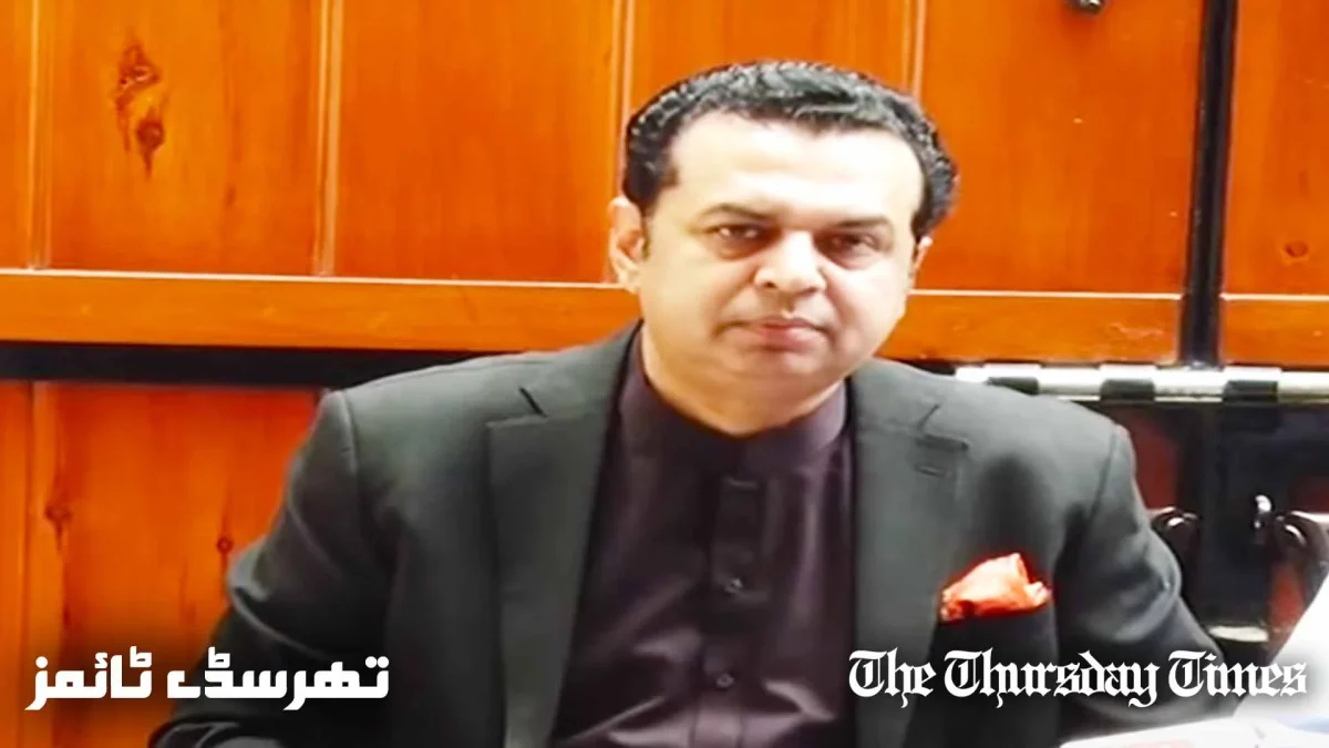 A file photo is shown of former MNA Talal Chaudhry addressing a press conference. — FILE/THE THURSDAY TIMES
