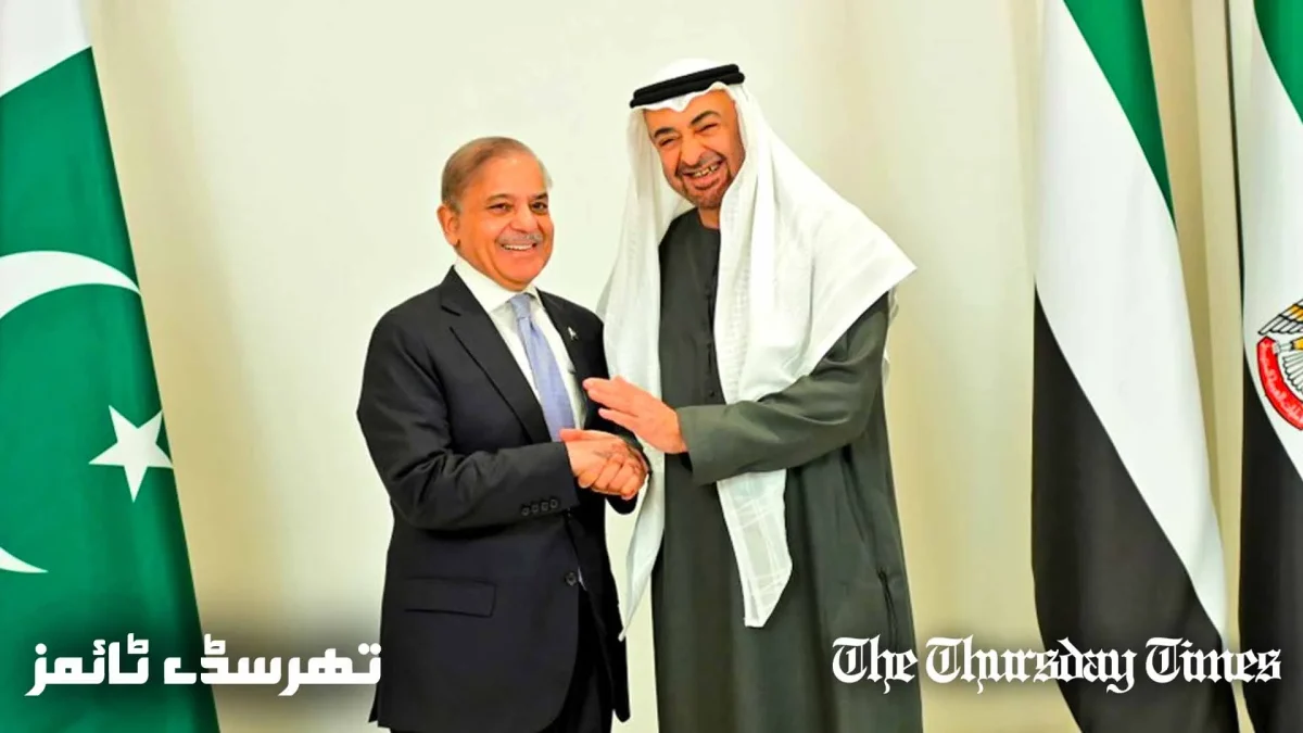 A file photo is shown of Pakistani prime minister Shehbaz Sharif (L) alongside UAE President Mohamed bin Zayed Al Nahyan. — FILE/THE THURSDAY TIMES