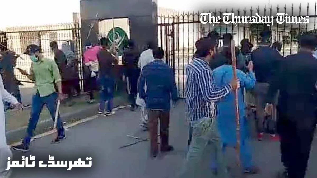 A file photo is shown of protestors outside GHQ in Rawalpindi on May 9, 2023. — FILE/THE THURSDAY TIMES