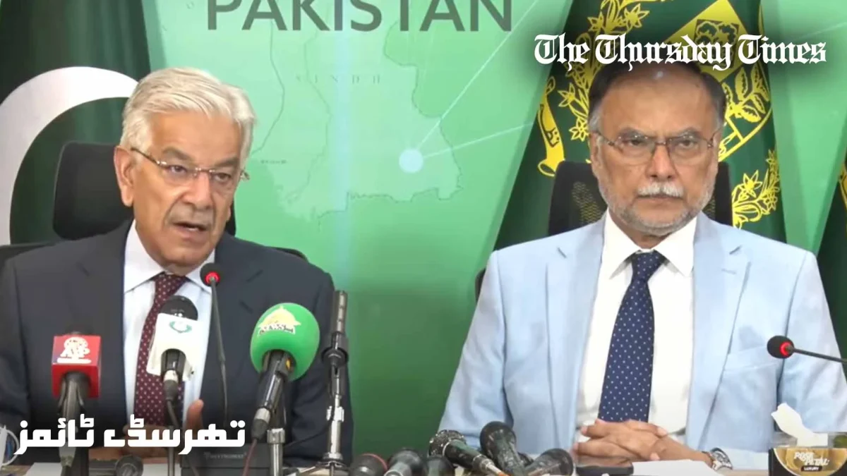 A file photo is shown of defence minister Khawaja Asif and planning minister Ahsan Iqbal. — FILE/THE THURSDAY TIMES