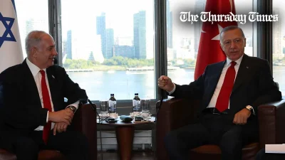 A file photo is shown of Israeli prime minister Benjamin Netanyahu (L) and Turkish president Recep Tayyep Erdogan (R). — FILE/THE THURSDAY TIMES
