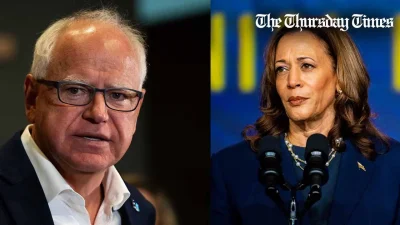 A file photo is shown of Minnesota Governor Tim Walz (L) and U.S. Vice President Kamala Harris. — FILE/AFP
