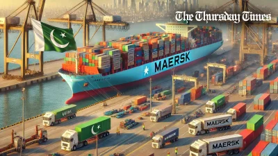 An impression is shown of a Maersk ship arriving at a port at Karachi. — FILE/THE THURSDAY TIMES