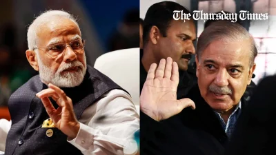 A combined file photo shows Indian prime minister Narendra Modi (L) and his Pakistani counterpart Shehbaz Sharif. — FILE/THE THURSDAY TIMES