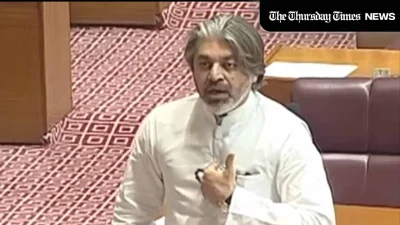 A file photo is shown of PTI MNA Ali Muhammad Khan addressing Parliament on September 10, 2024. — FILE/THE THURSDAY TIMES