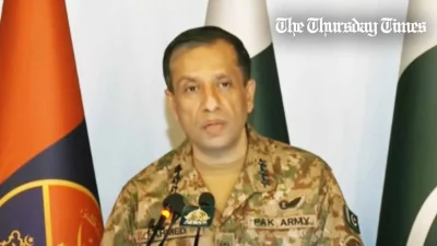 DG ISPR Maj Gen Ahmed Sharif is showing addressing a press conference at Rawalpindi on September 5, 2024. — FILE/THE THURSDAY TIMES