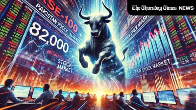 An impression is shown of a bull run at the Pakistani Stock Exchange. — MONTAGE/THE THURSDAY TIMES
