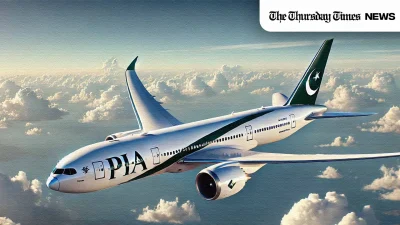 An impression is shown of a PIA jetliner mid-flight. — ORIGINAL/THE THURSDAY TIMES