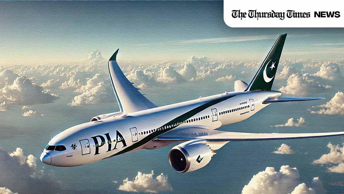 An impression is shown of a PIA jetliner mid-flight. — ORIGINAL/THE THURSDAY TIMES