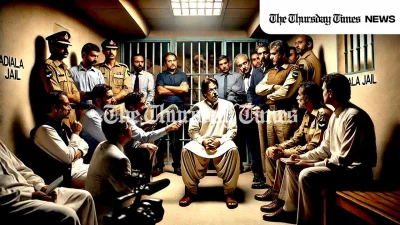 An illustration is shown of former Pakistani prime minister Imran Khan incarcerated within his jail cell at Adiala. — ORIGINAL/THE THURSDAY TIMES