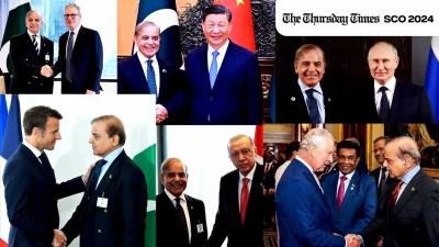 A montage is shown of Pakistani prime minister Shehbaz Sharif meeting with various global world heads of State. — FILE/THE THURSDAY TIMES