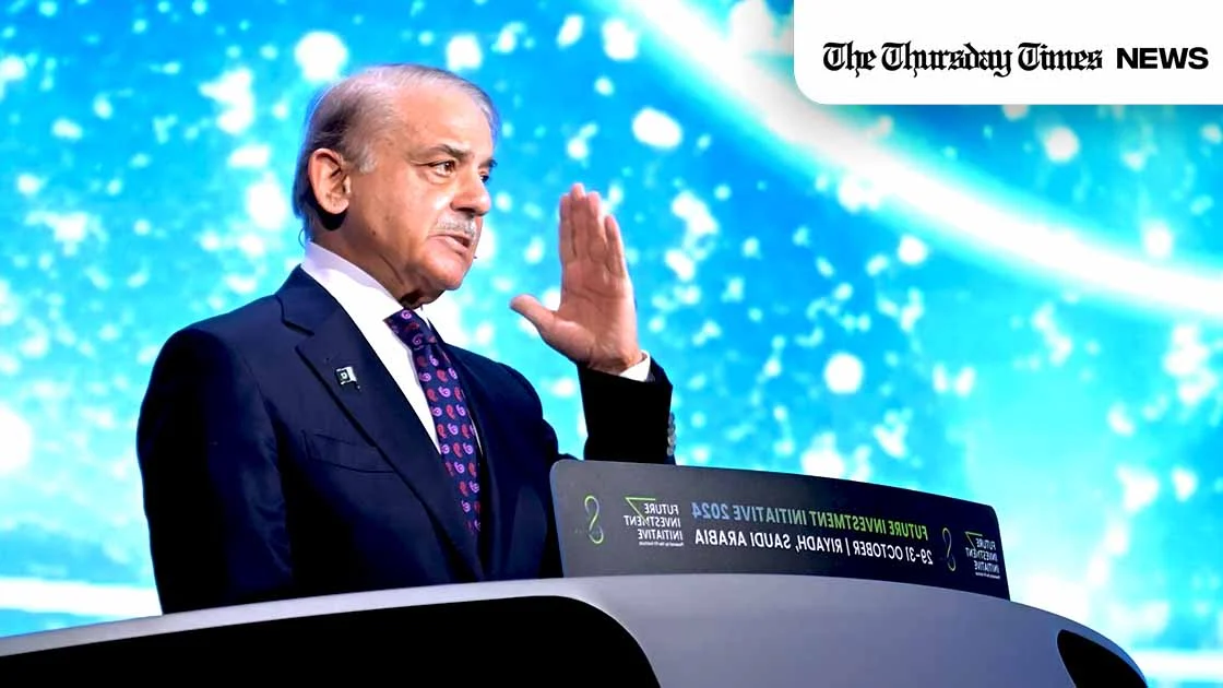A file photo is shown of Pakistani prime minister Shehbaz Sharif addressing the Future Investment Initiative (FII) conference at Riyadh on October 29, 2024. — FILE/THE THURSDAY TIMES