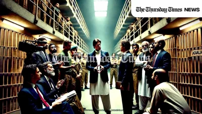 An illustration is shown of former Pakistani prime minister Imran Khan incarcerated within his jail cell at Adiala. — ORIGINAL/THE THURSDAY TIMES