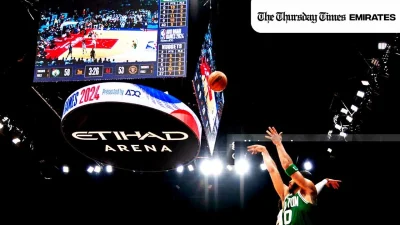 NBA ABU DHABI GAMES 2024: Jayson Tatum of the Boston Celtics in action during the NBA preseason game against the Denver Nuggets at Etihad Arena in Abu Dhabi on October 6, 2024. — ANADOLU