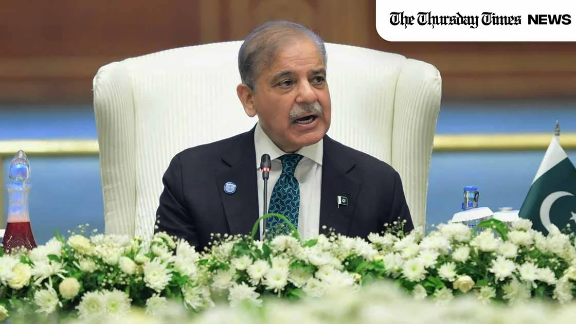 A file photo is shown of prime minister Shehbaz Sharif addressing the 23rd SCO Council of Heads of Governments Meeting in Islamabad on October 16, 2024. — FILE/THE THURSDAY TIMES
