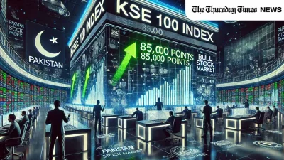 An impression is shown of the Pakistan Stock Exchange. — MONTAGE/THE THURSDAY TIMES