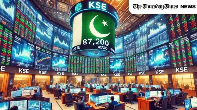 An impression is shown of the Pakistan Stock Exchange. — MONTAGE/THE THURSDAY TIMES