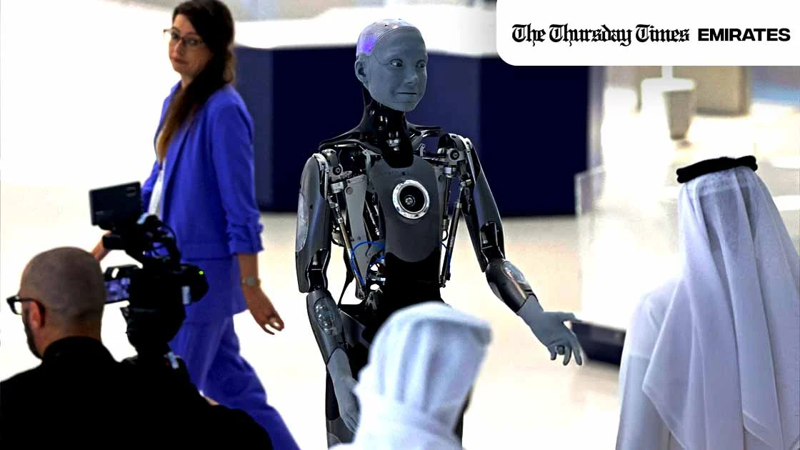 The Ameca humanoid robot greets visitors at Dubai's Museum of the Future, on October 11, 2022. — AFP