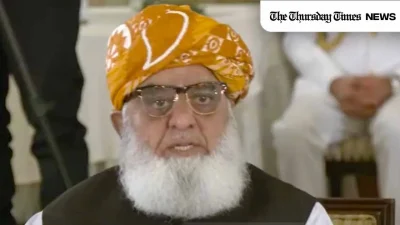 A file photo is shown of JUI(F) chief Maulana Fazl-ur-Rehman addressing a press conference on October 7, 2024. — FILE/THE THURSDAYTIMES