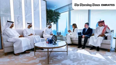 Dubai's crown prince, Sheikh Hamdan, is shown in conversation with Chief Investment Officer of Alphabet Ruth Porat. — WAM