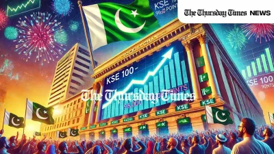 Pakistan Stock Exchange hits 96,000 points, reflecting KSE growth and economic optimism in Pakistan’s financial market. — MONTAGE/THE THURSDAY TIMES