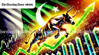An illustration is shown of Pakistan's stock market on an incline. — ORIGINAL/THE THURSDAY TIMES