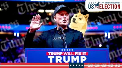 A montage is shown of business magnate Elon Musk with the Dogecoin logo. — JABIN BOTSFORD/THE WASHINGTON POST VIA GETTY IMAGES | MONTAGE/THE THURSDAY TIMES