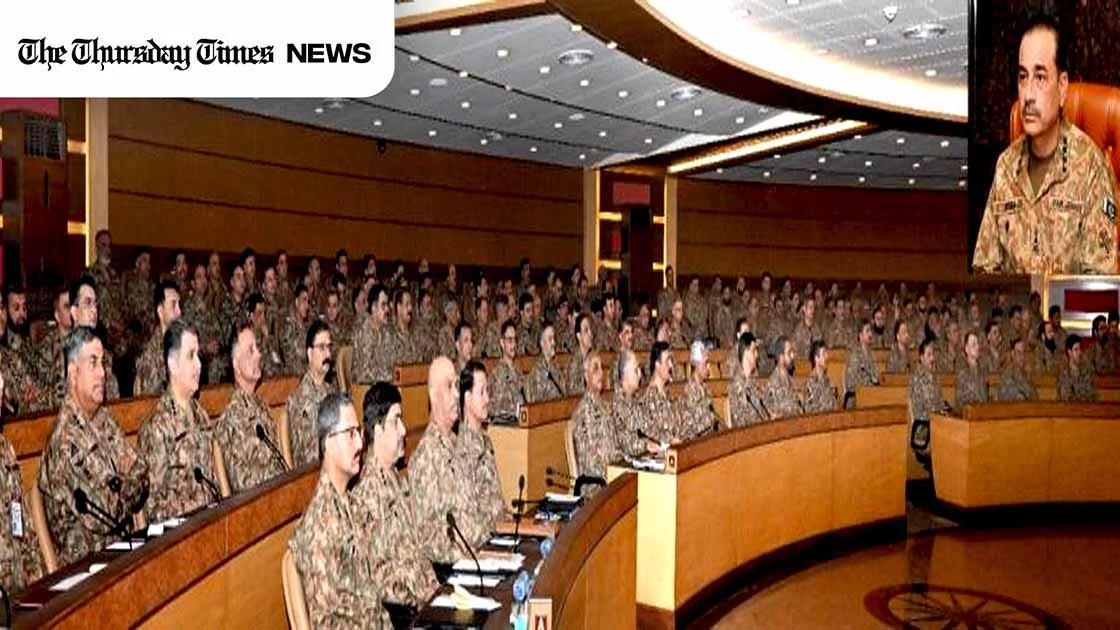 A file photo is shown of Cheif of Army Staff General Syed Asim Munir addressing officers at the formation commanders conference. — ISPR
