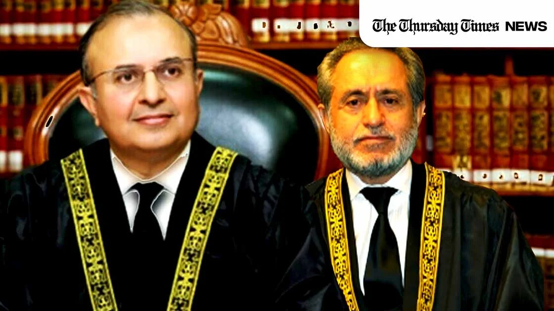 A combination file photo is shown of Justice Syed Mansoor Ali Shah (L) and Justice Jamal Khan Mandokhail (R). — FILE/THE THURSDAY TIMES